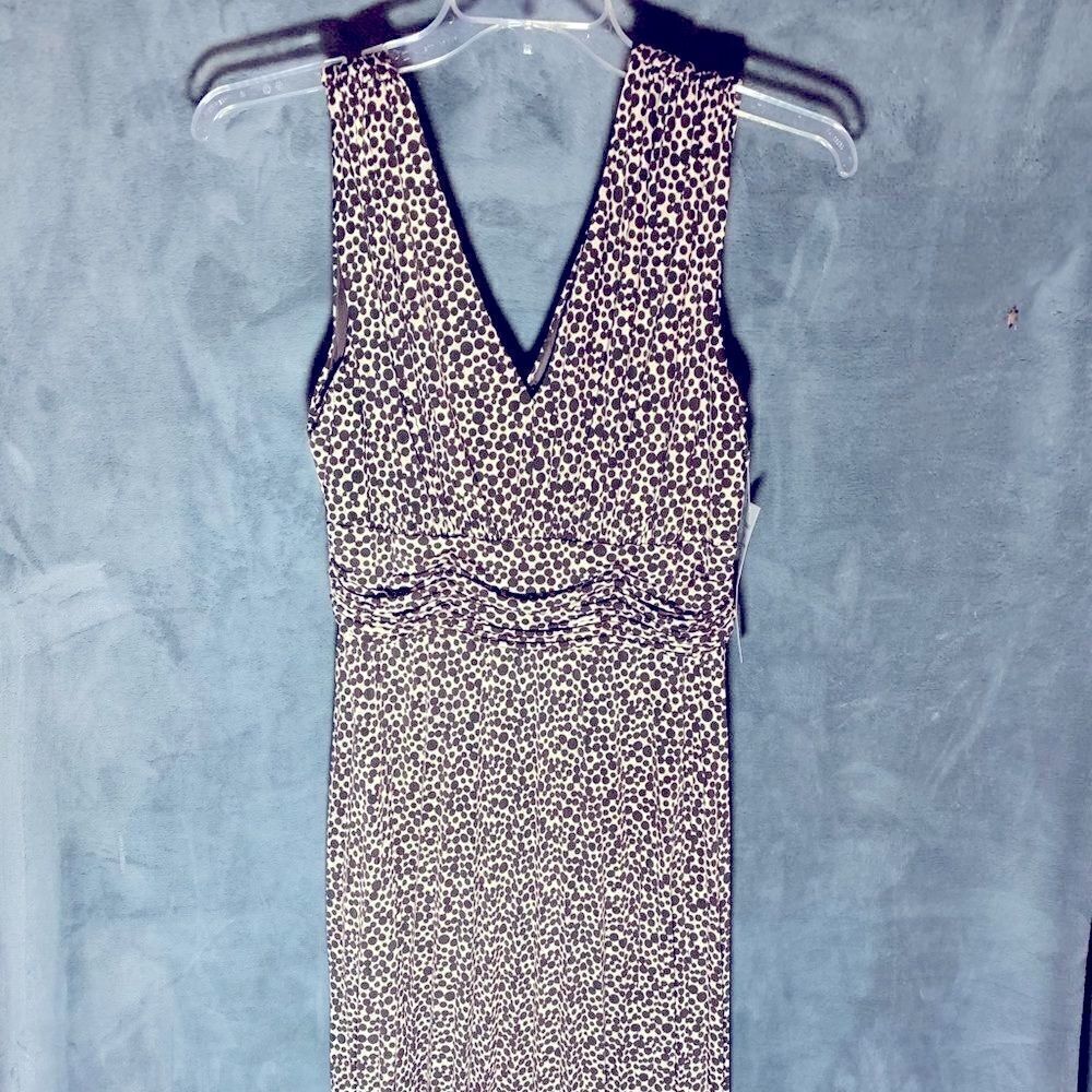 Brown and Ivory Sleeveless V-Neck Dress S-12